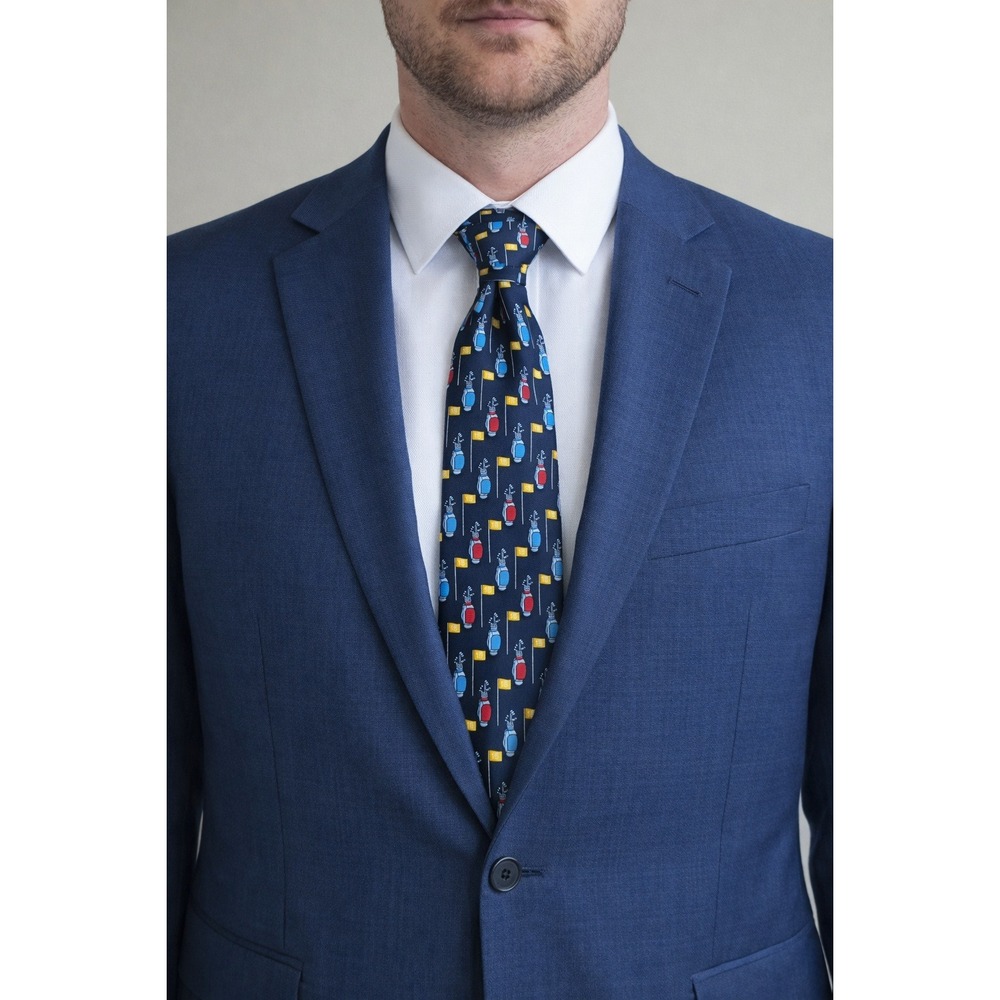 Happy Ties Navy Blue‎ Golf Bag Print Silk Necktie Mens Formal Accessory